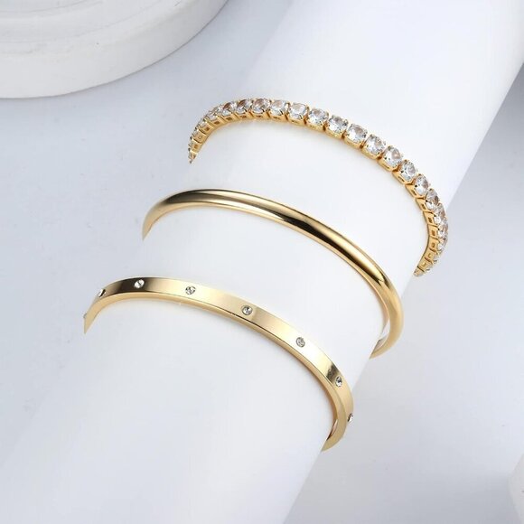 14K Gold Bracelets for Women Trendy Bangle Cuff Chain Bracelets Set Gold… - Picture 6 of 7